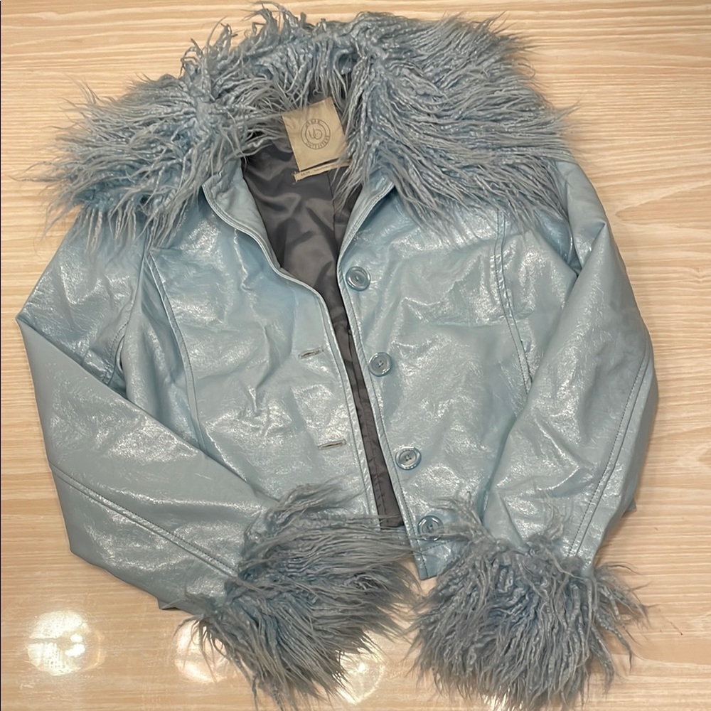 Urban Outfitters Light Blue Faux Fur Trim Jacket
